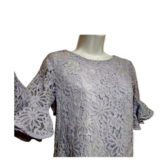 NANETTE LEPORE- SPRING FLING TOP IN SKY BLUE LACEY BELL SLEEVE CLASSY BLOUSE XS - Picture 7 of 14